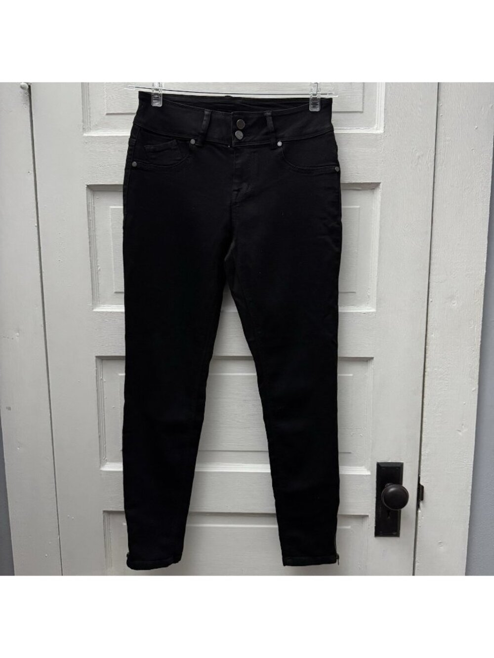 1822 Denim Women Size 10 Black Skinny Jeans High Rise Ankle Zip Stretch